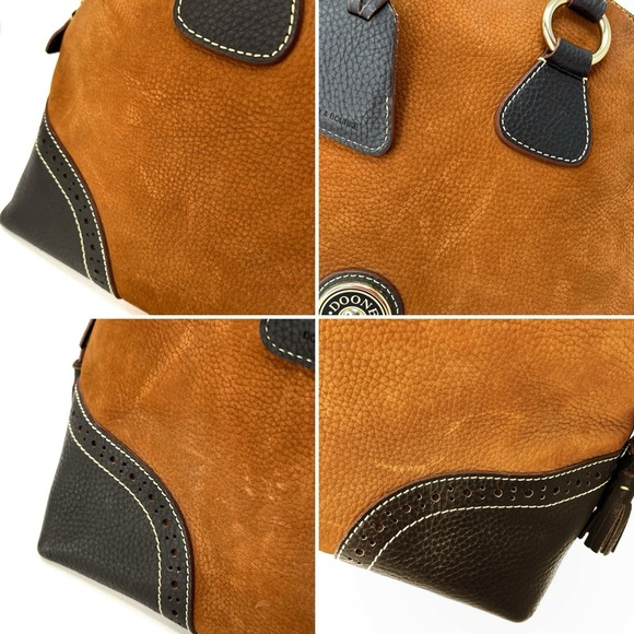 Vintage Dooney & Bourke Medium Domed Satchel Bag Brown Leather Nubuck Zip Top - Picture 12 of 16